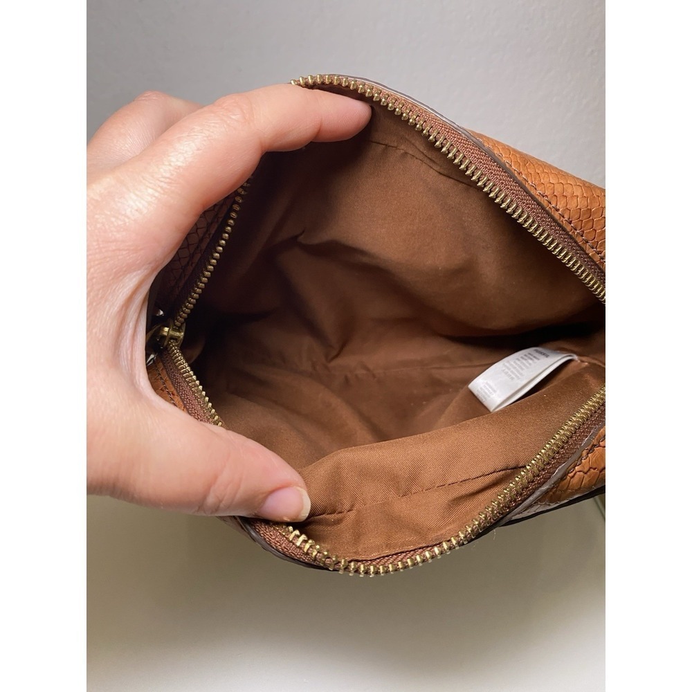 Fossil Croc Leather Effect Messenger Bag Baked Clay Tan And Brown Crossbody - Picture 11 of 16